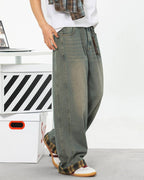 The Retro Plaid Patchwork Washed Jeans