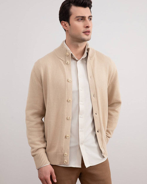 Beige Ribbed Button Closure With Pockets Cardigan - Tour&Tate