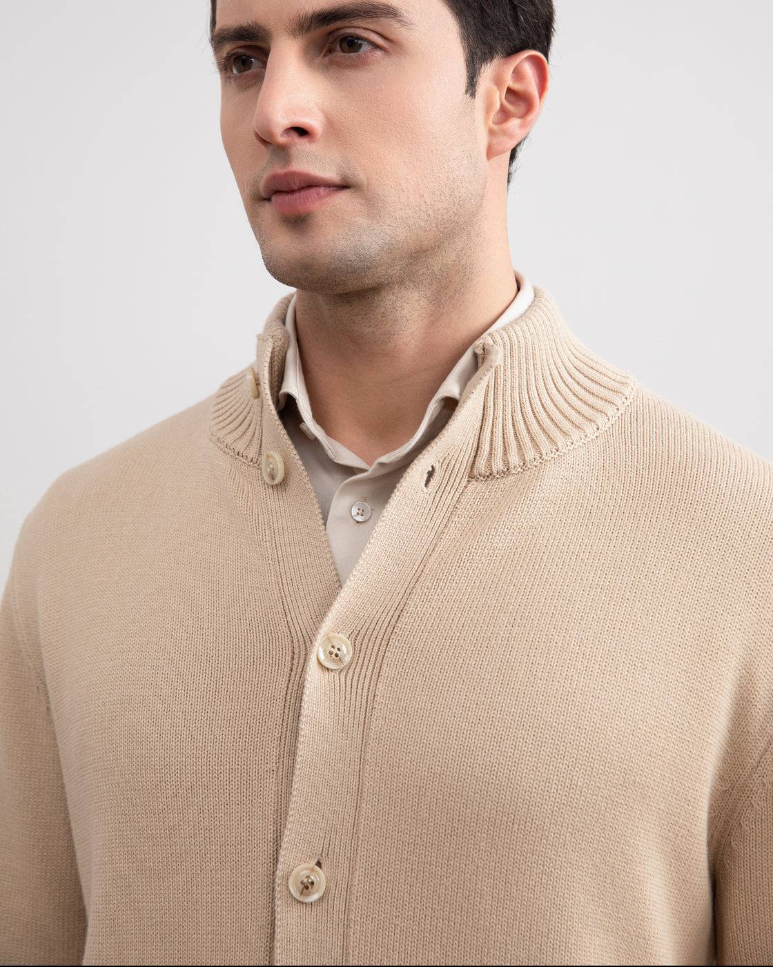 Beige Ribbed Button Closure With Pockets Cardigan - Tour&Tate