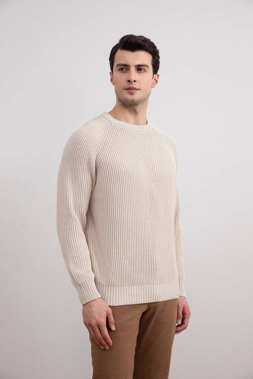 Beige English Rib Crewneck - Tour&Tate