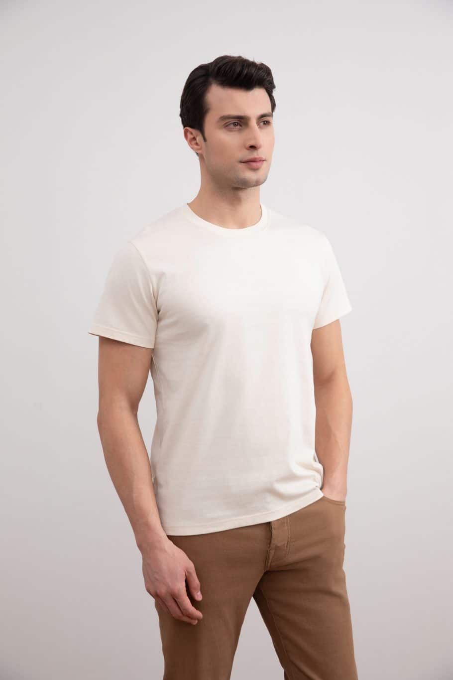 Beige Slim fit Crew-neck T-shirt - Tour&Tate