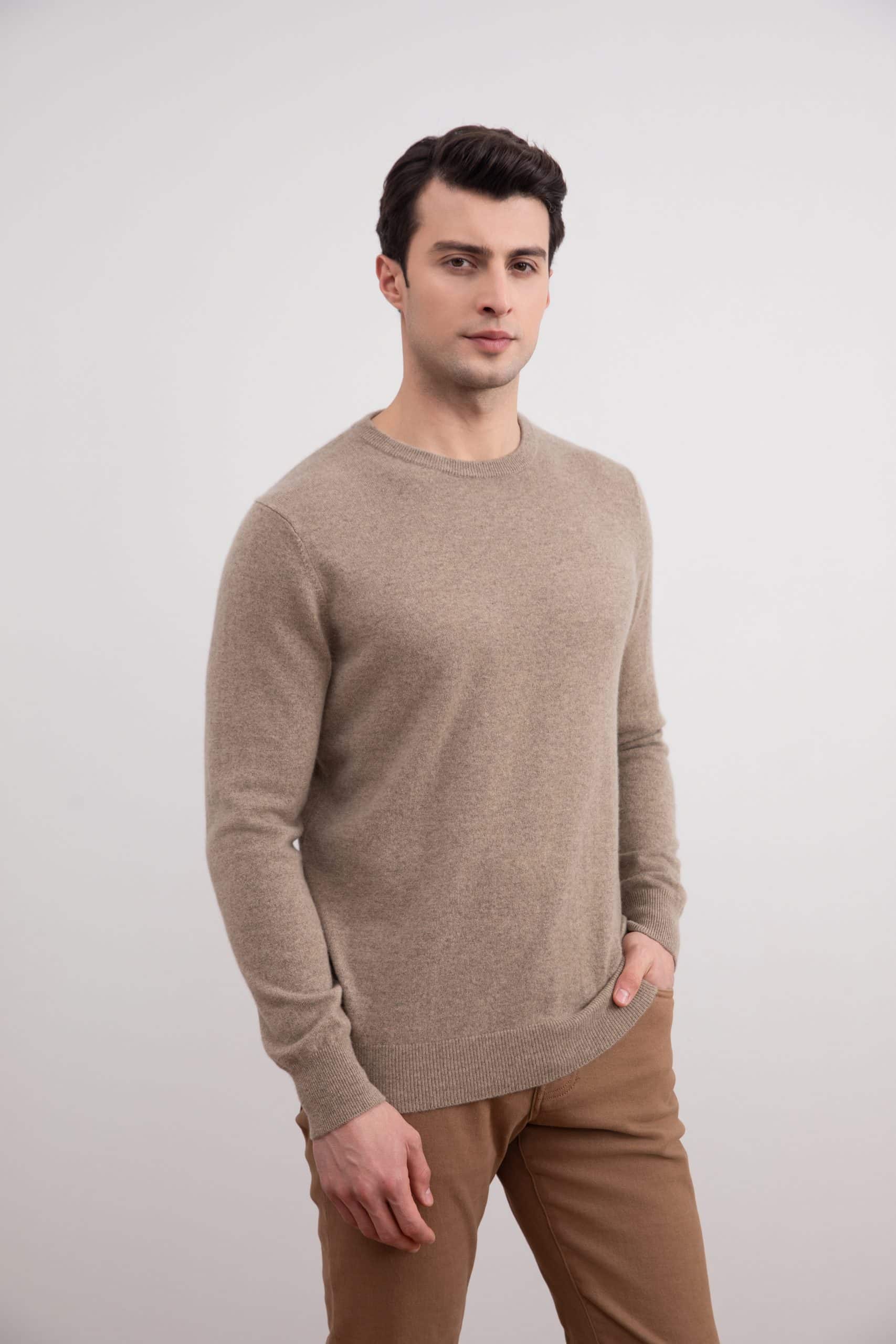 Light Taupe Mélange Cashmere Crewneck - Tour&Tate