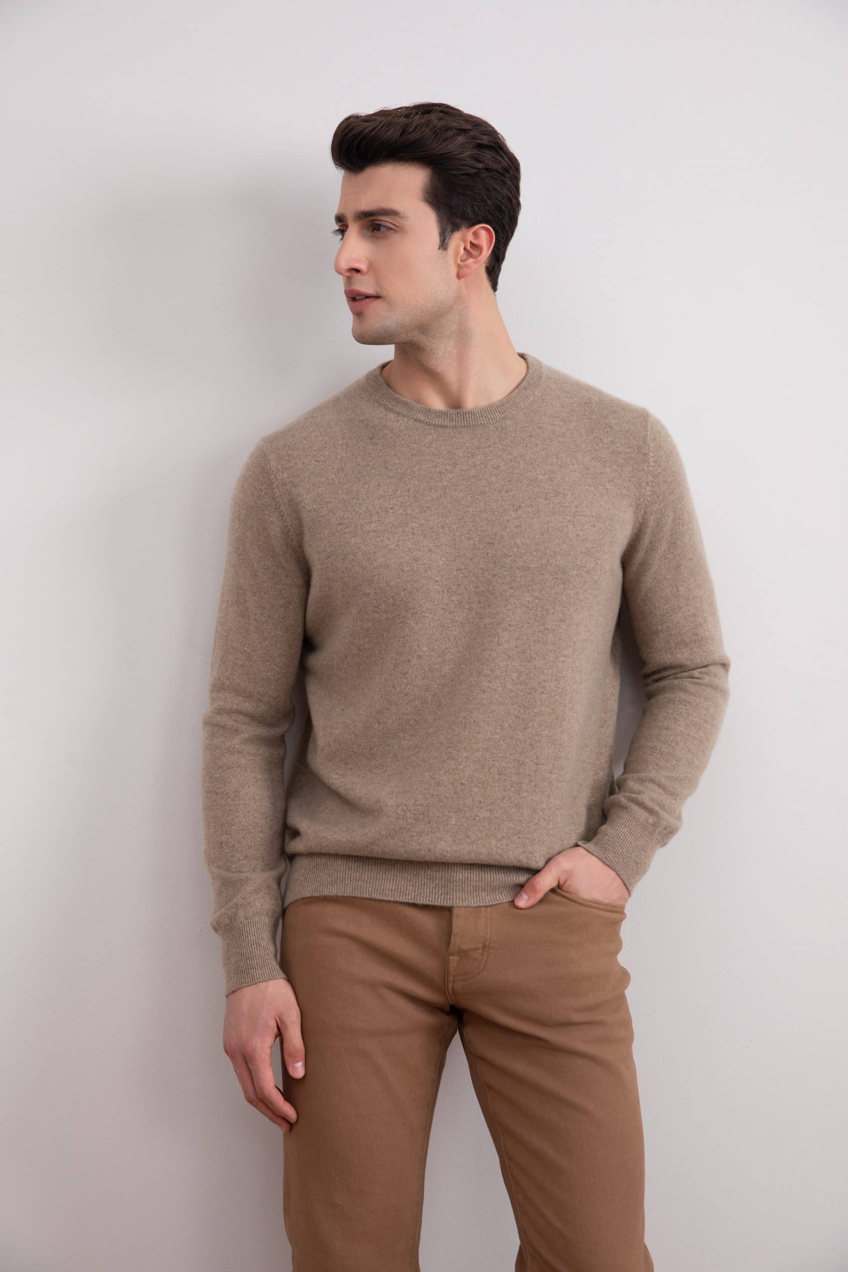 Light Taupe Mélange Cashmere Crewneck - Tour&Tate