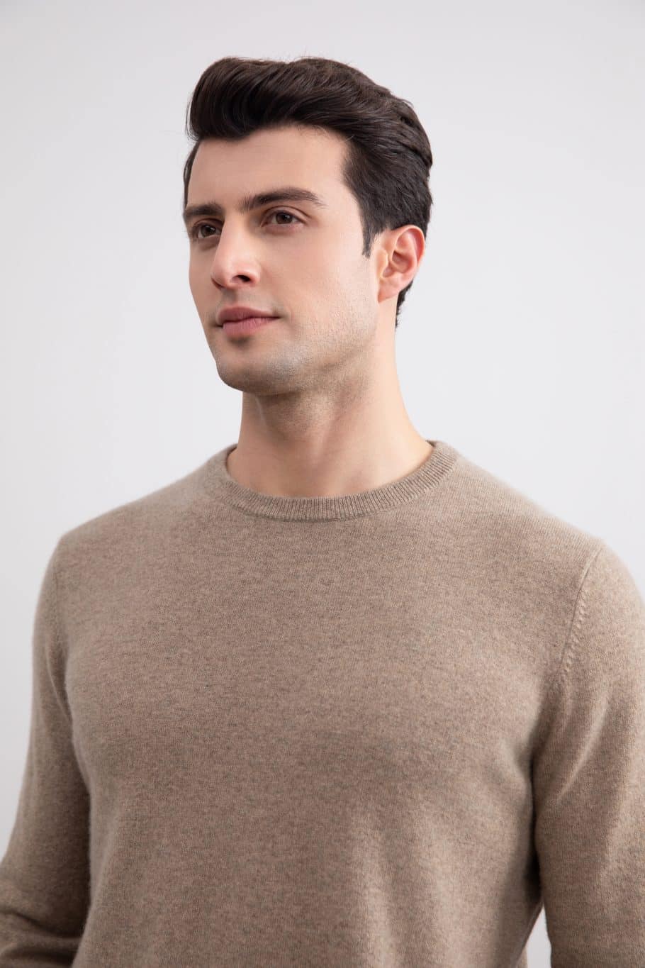 Light Taupe Mélange Cashmere Crewneck - Tour&Tate