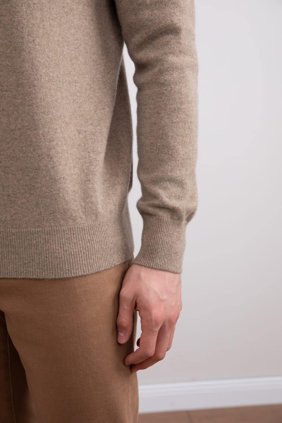 Light Taupe Mélange Cashmere Crewneck - Tour&Tate