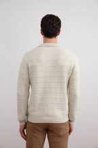 Beige Mélange Knit Texture Open Polo Sweater - Tour&Tate