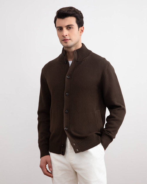 Brown Ribbed Button Closure With Pockets Cardigan - Tour&Tate