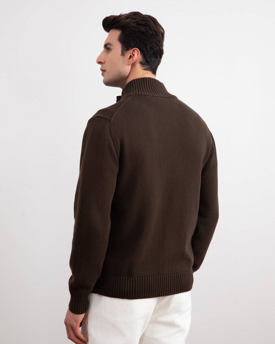 Brown Ribbed Button Closure With Pockets Cardigan - Tour&Tate