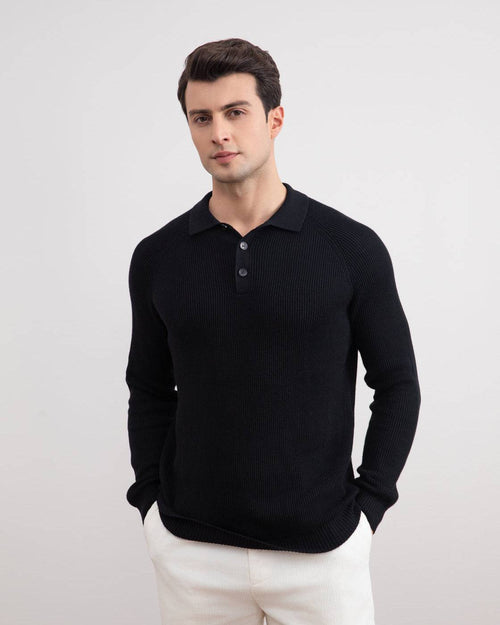 Black English Rib Polo Shirt - Tour&Tate