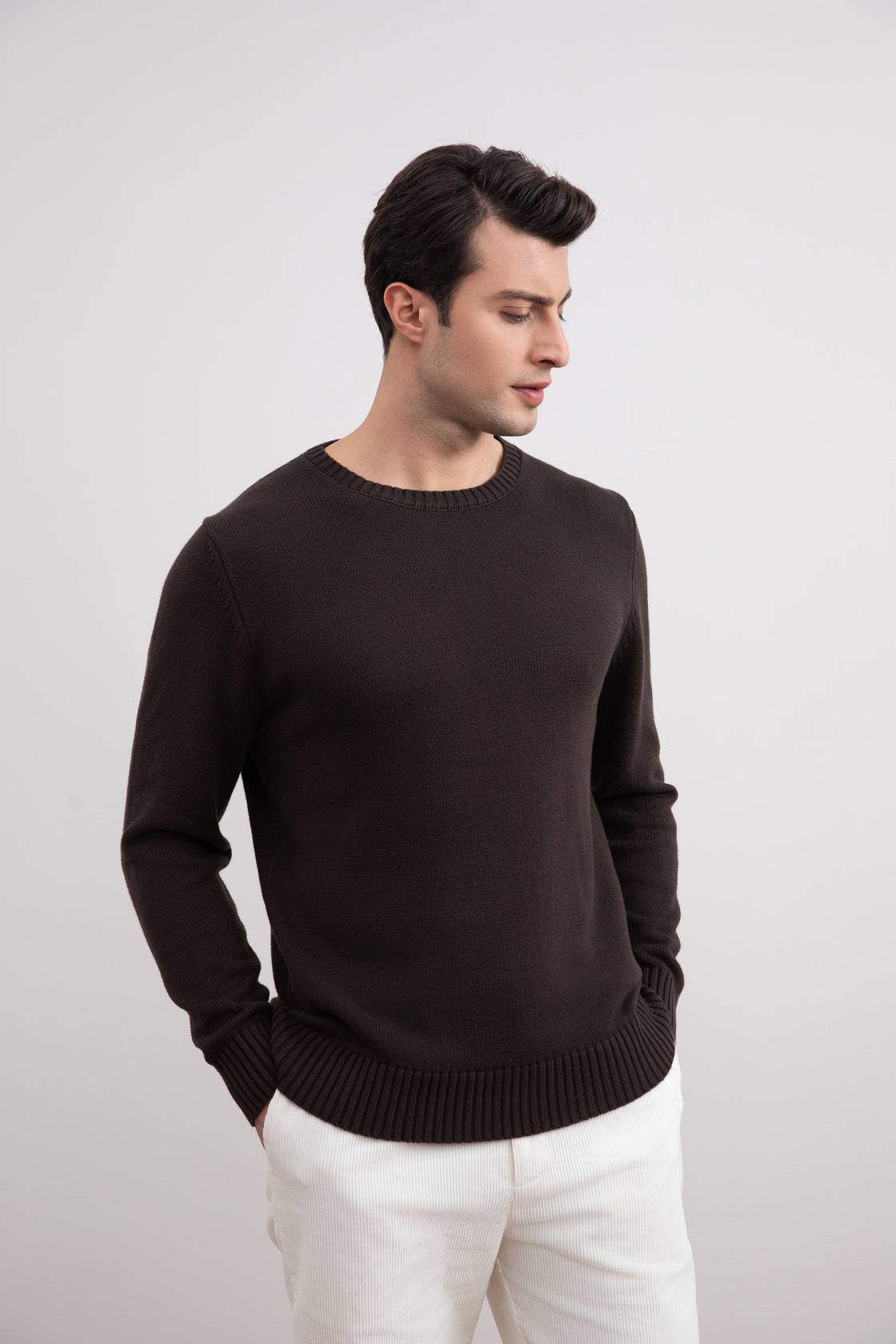 Dark Brown Cham Crewneck Sweater - Tour&Tate