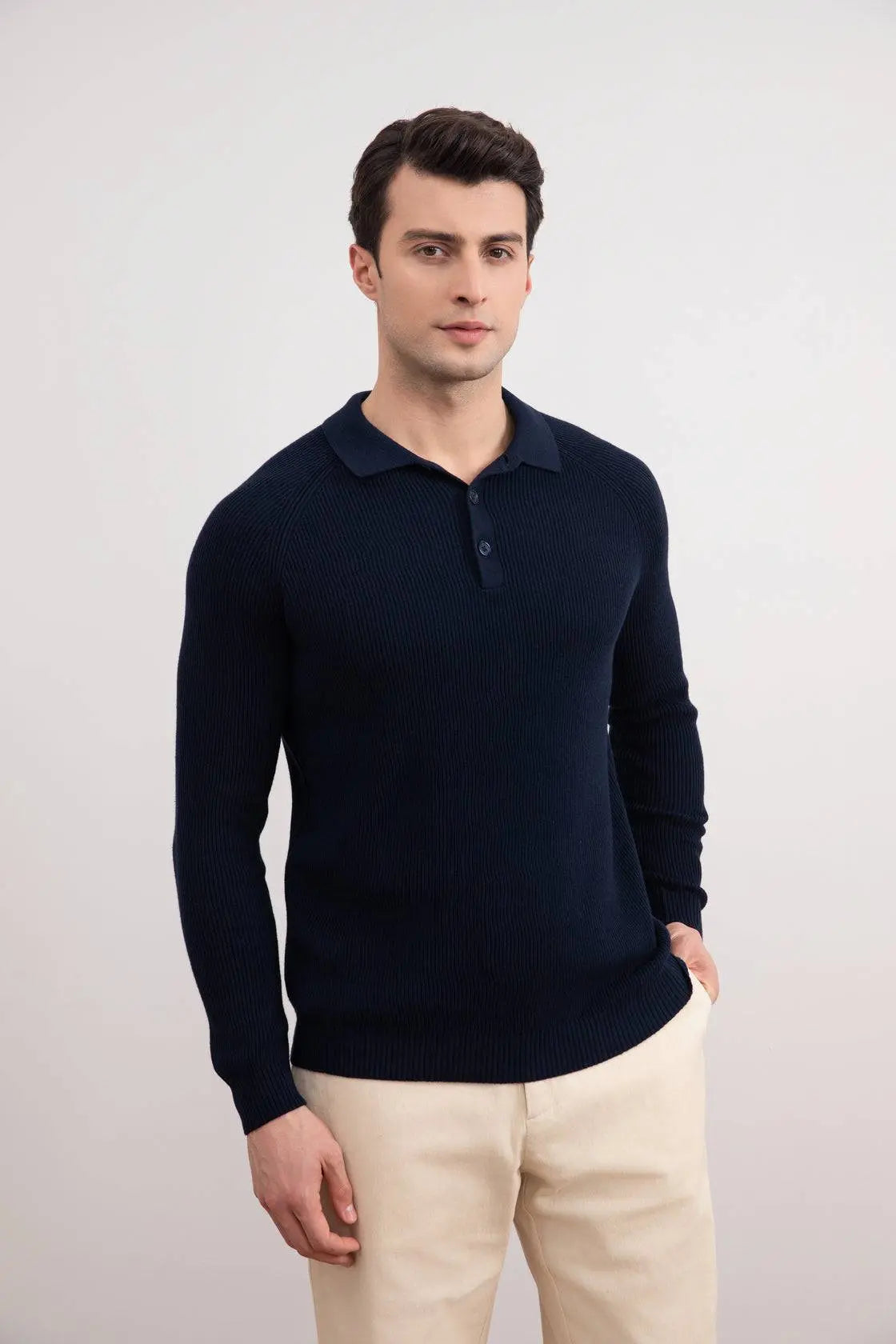 Navy English Rib Polo Shirt - Tour&Tate