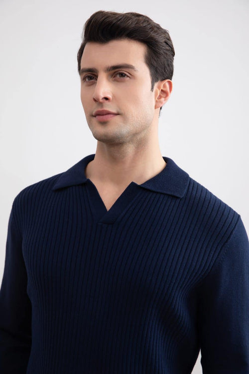 Blue Striped Open Polo Shirt - Tour&Tate