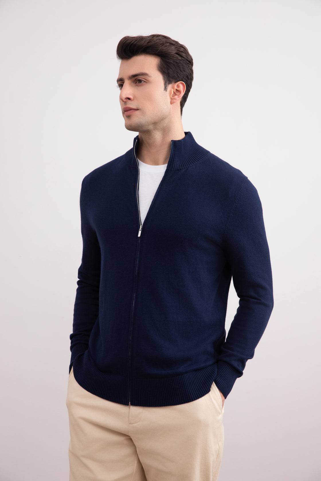 Blue Classic Zip-Up Cardigan - Tour&Tate