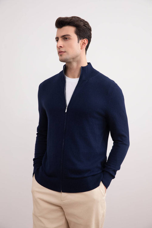 Blue Classic Zip-Up Cardigan - Tour&Tate