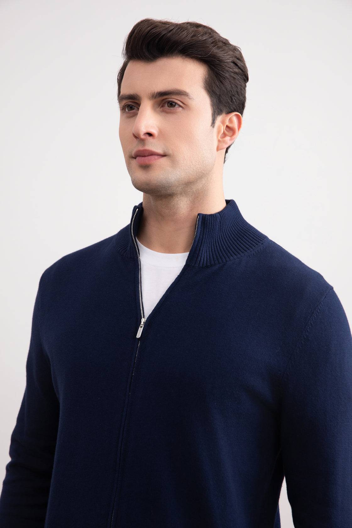 Blue Classic Zip-Up Cardigan - Tour&Tate