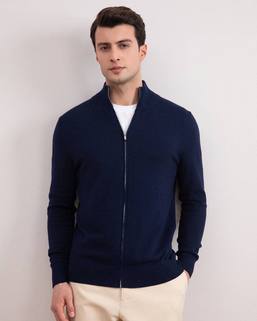 Blue Classic Zip-Up Cardigan - Tour&Tate