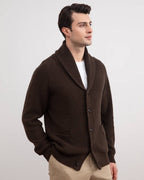 Brown Shawl-Collar Ribbed Cardigan - Tour&Tate