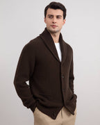 Brown Shawl-Collar Ribbed Cardigan - Tour&Tate