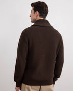 Brown Shawl-Collar Ribbed Cardigan - Tour&Tate