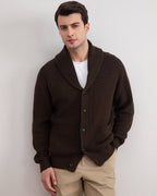 Brown Shawl-Collar Ribbed Cardigan - Tour&Tate