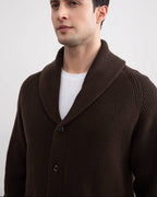 Brown Shawl-Collar Ribbed Cardigan - Tour&Tate