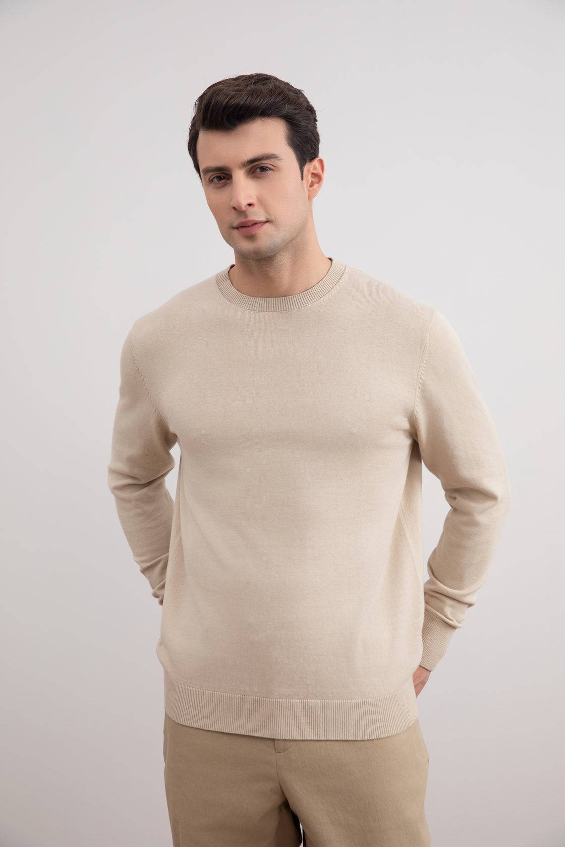 Beige Crewneck Sweater - Tour&Tate