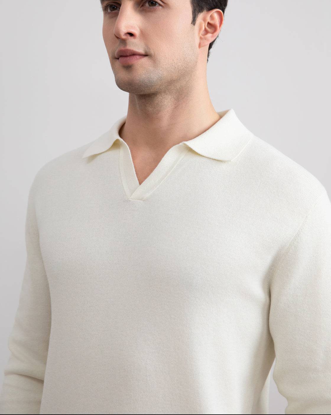 Off-White Open Polo with long sleeves - Tour&Tate