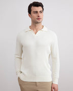Off-White Striped Open Polo Shirt - Tour&Tate