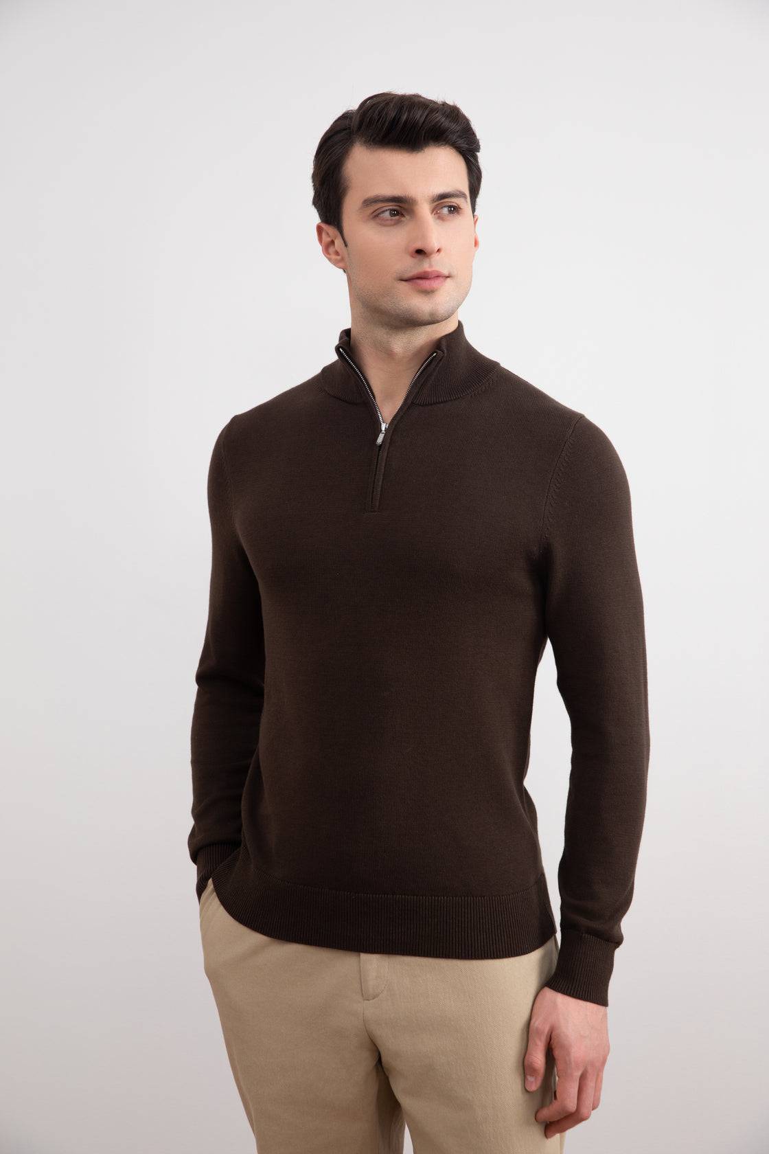 Brown Half-Zip Sweater - Tour&Tate