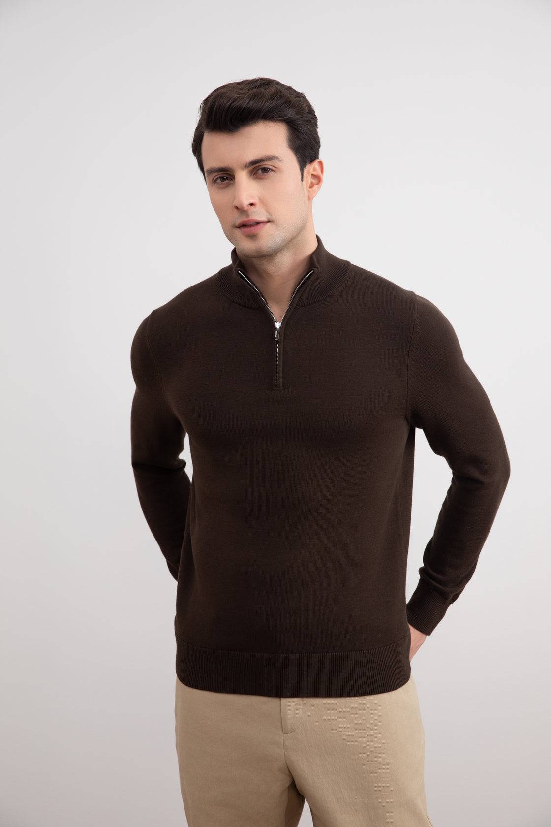 Brown Half-Zip Sweater - Tour&Tate