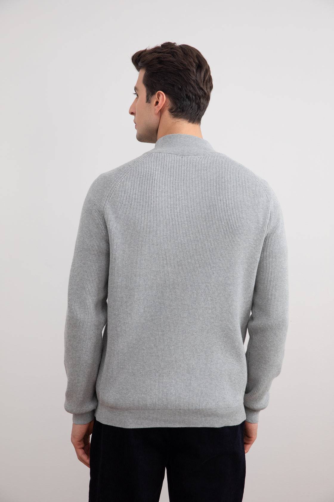 Grey Mélange English rib turtleneck half-zip sweater - Tour&Tate