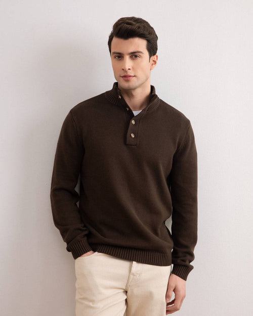 Brown Winter Button Sweater - Tour&Tate
