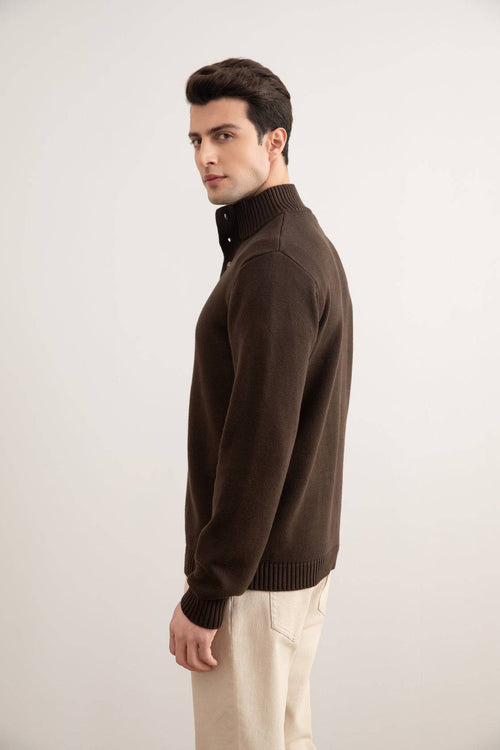 Brown Winter Button Sweater - Tour&Tate