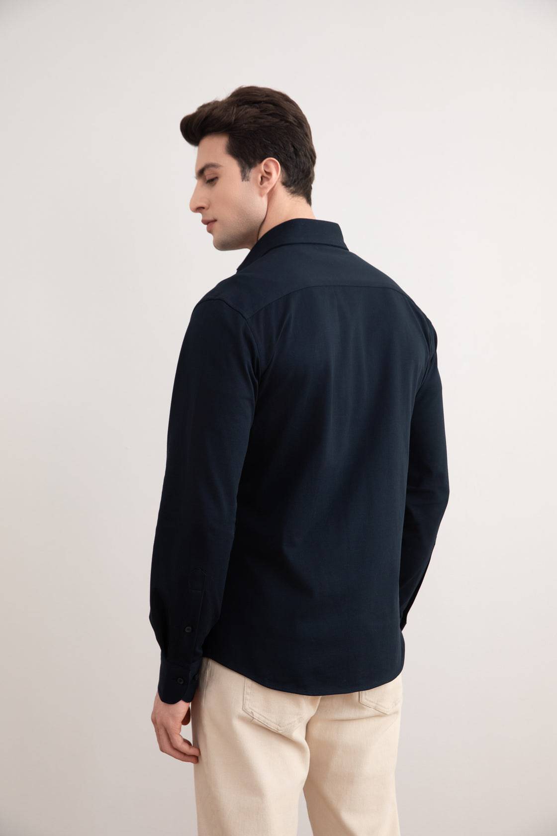 Navy Cotton-Piqué Shirt - Tour&Tate