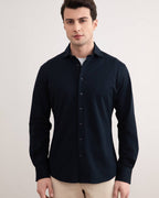 Navy Cotton-Piqué Shirt - Tour&Tate