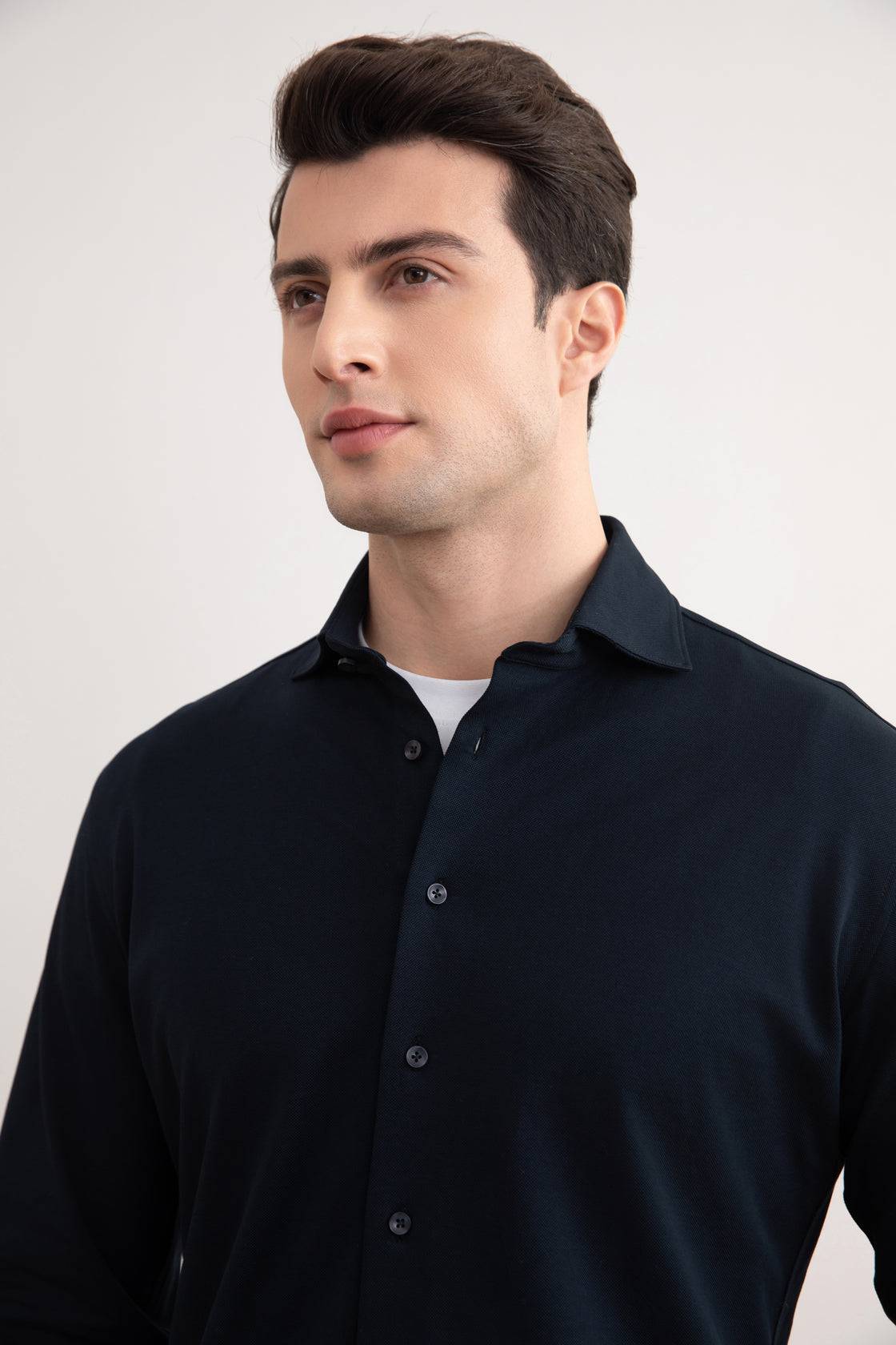 Navy Cotton-Piqué Shirt - Tour&Tate