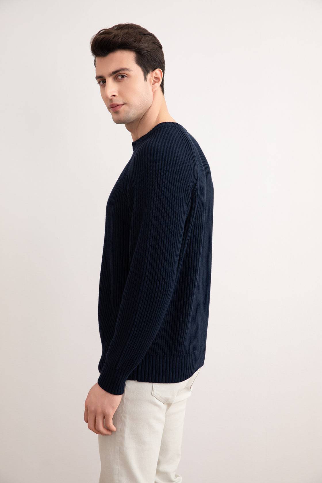 Navy English Rib Crewneck - Tour&Tate