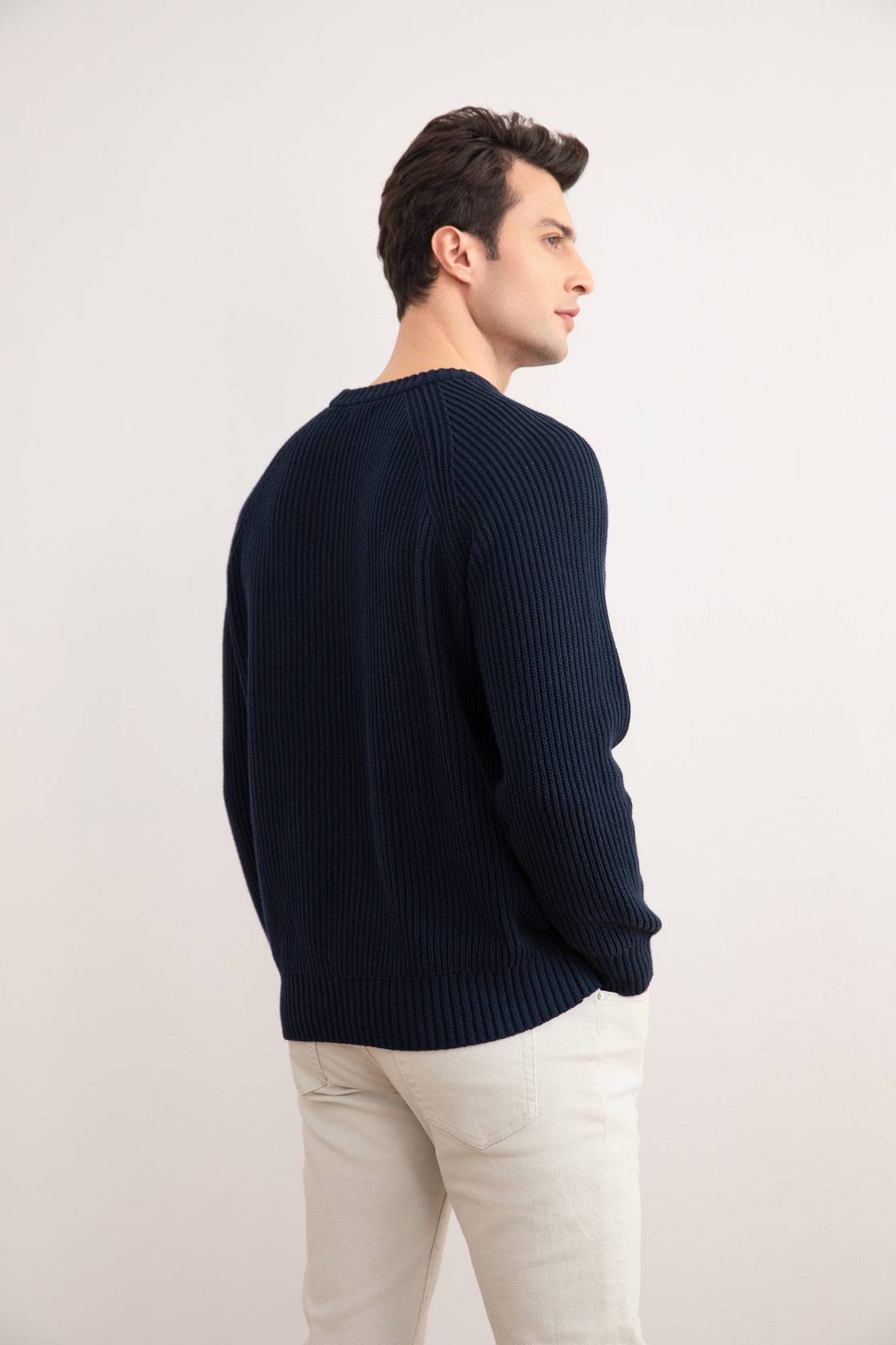 Navy English Rib Crewneck - Tour&Tate