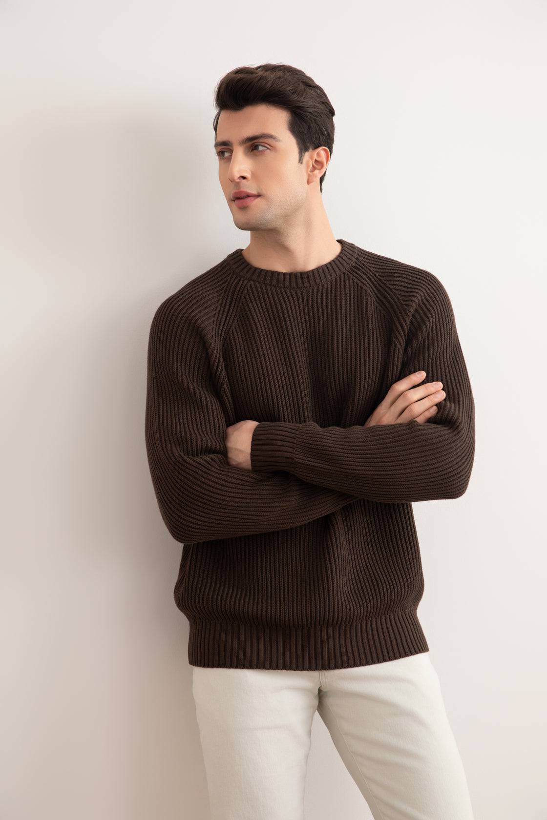 Brown English Rib Crewneck - Tour&Tate