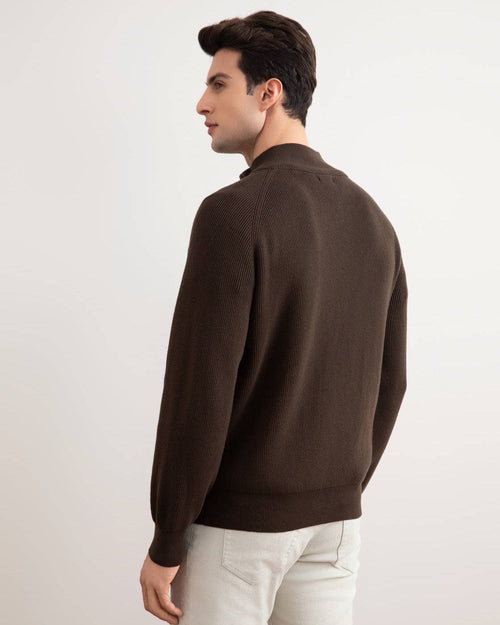Brown English Rib Full Zip Cardigan - Tour&Tate