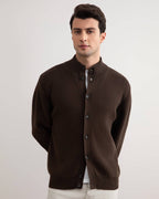Brown Ribbed Button Closure Cardigan - Tour&Tate