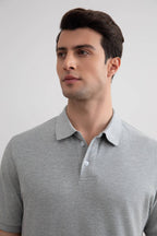 Grey Mélange Cotton-Piqué Polo Shirt - Tour&Tate