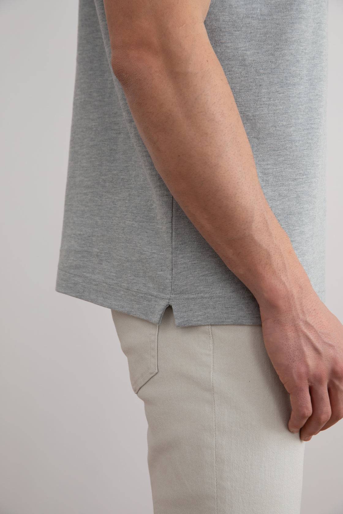 Grey Mélange Cotton-Piqué Polo Shirt - Tour&Tate