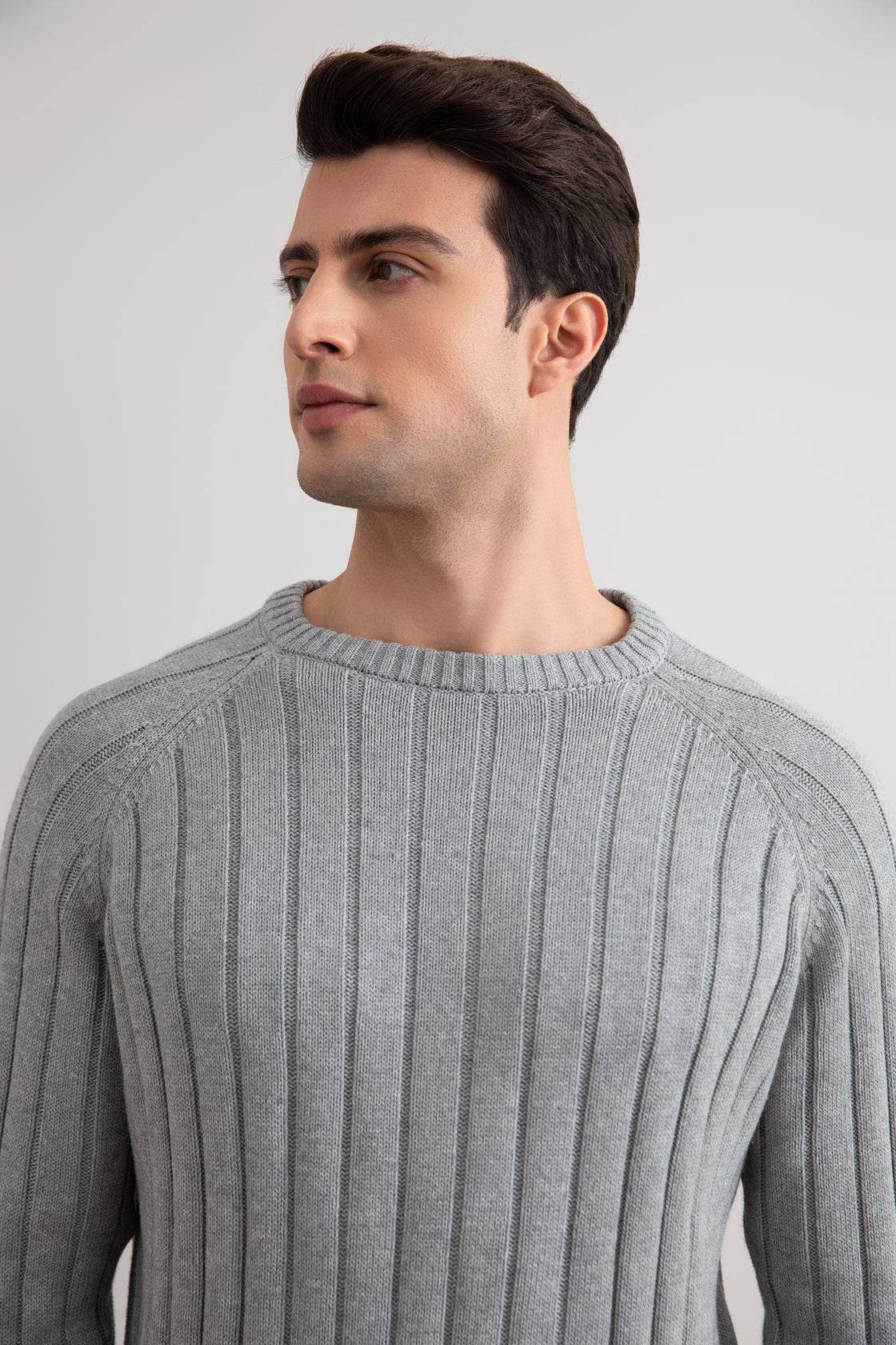Grey Mélange Crewneck Rib knit sweater - Tour&Tate