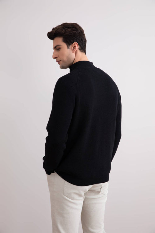 Black English rib turtleneck half-zip sweater - Tour&Tate