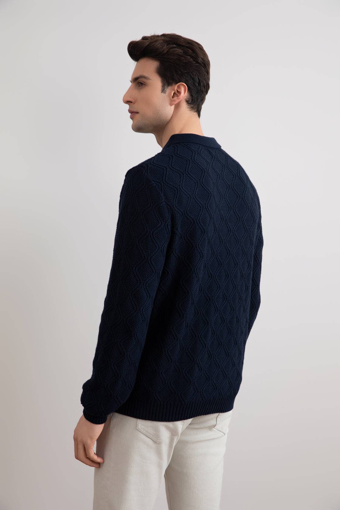 Navy Honeycomb Polo Sweater - Tour&Tate