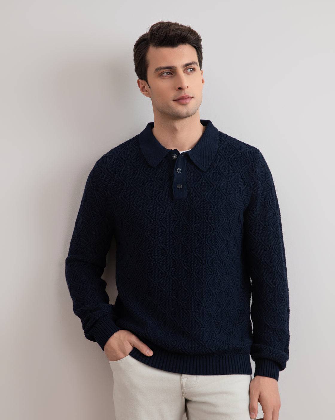Navy Honeycomb Polo Sweater - Tour&Tate