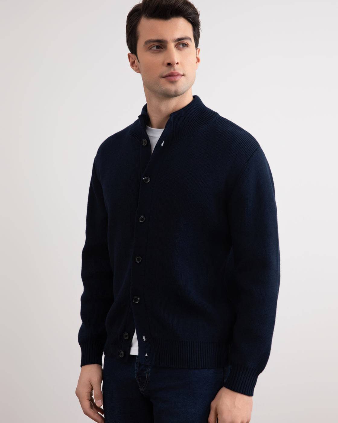 Navy Ribbed Button Closure Cardigan - Tour&Tate