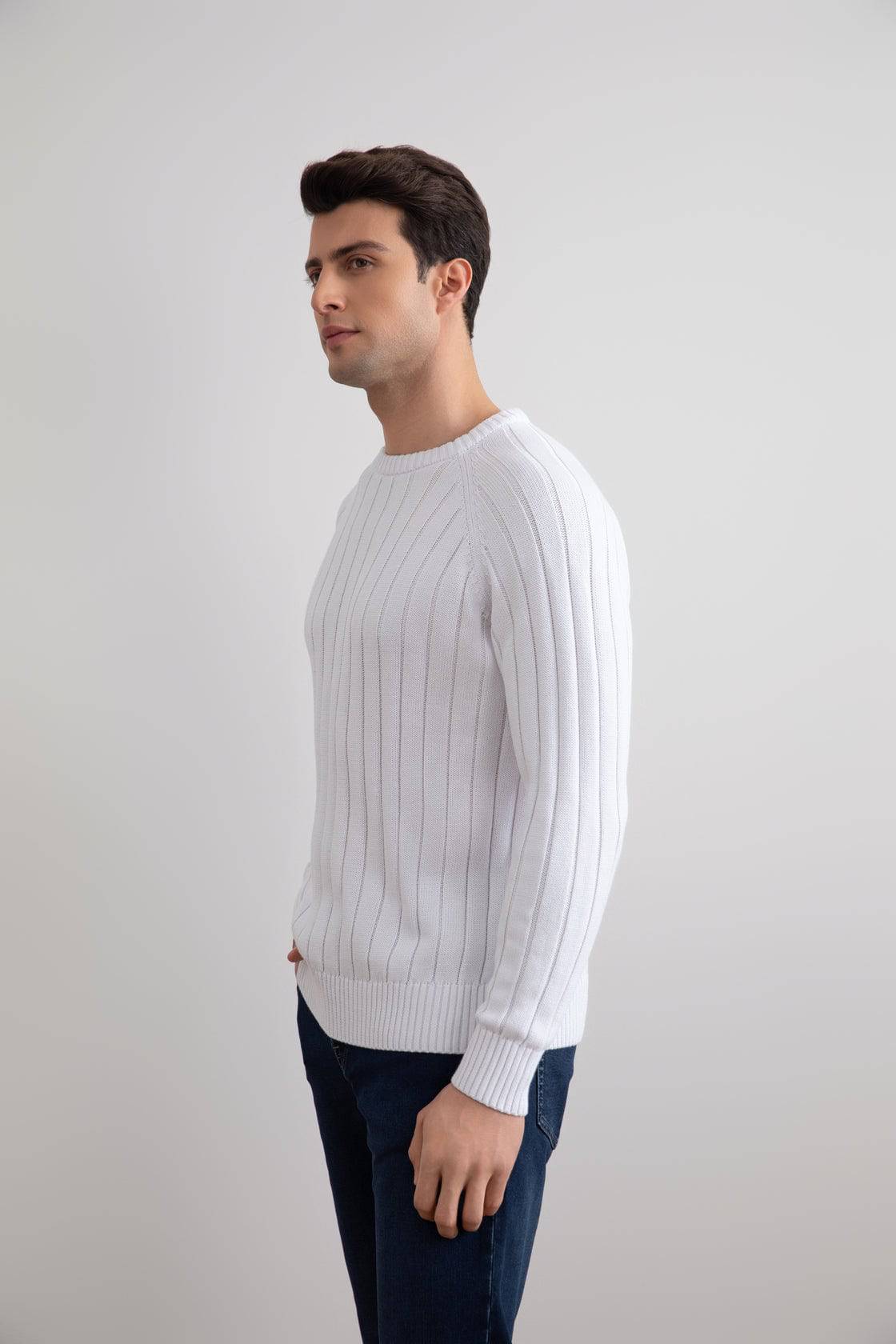 White Crewneck Rib knit sweater - Tour&Tate