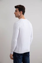 White Crewneck Rib knit sweater - Tour&Tate